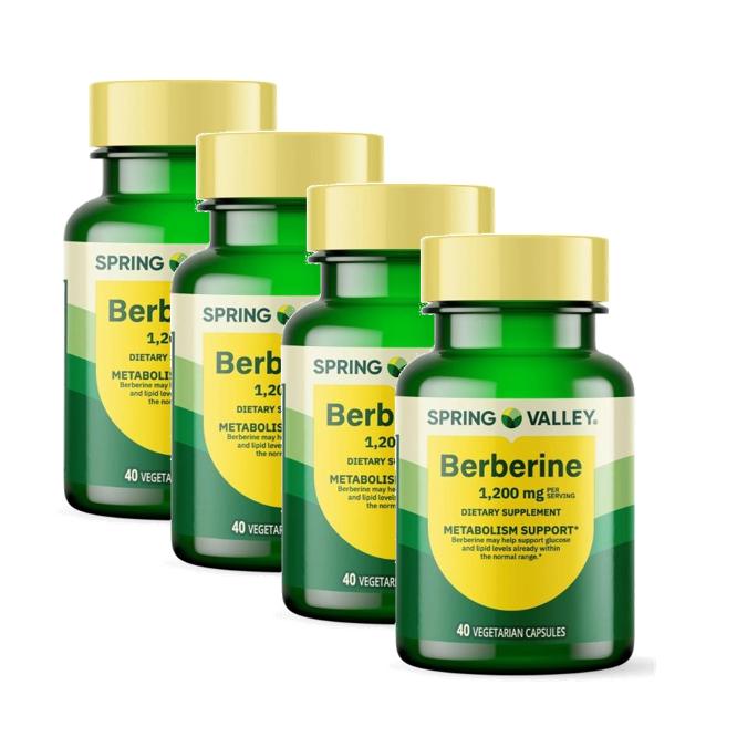 <b>스프링밸리</b> 베르베린 1200mg 메타볼리즘 서포트 캡슐 40정 4개 Spring Valley Berberine