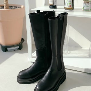 둥근코 캐주얼 첼시 지퍼 키높이 롱부츠 5.5cm