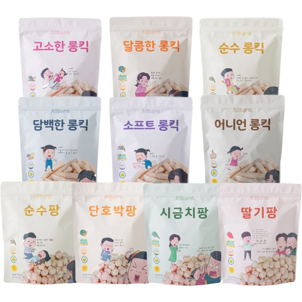 All 올바름 올바름 아기떡뻥 아기과자 6개월 7개월 8개월 간식 쌀과자 롱킥 팡 10봉 세트