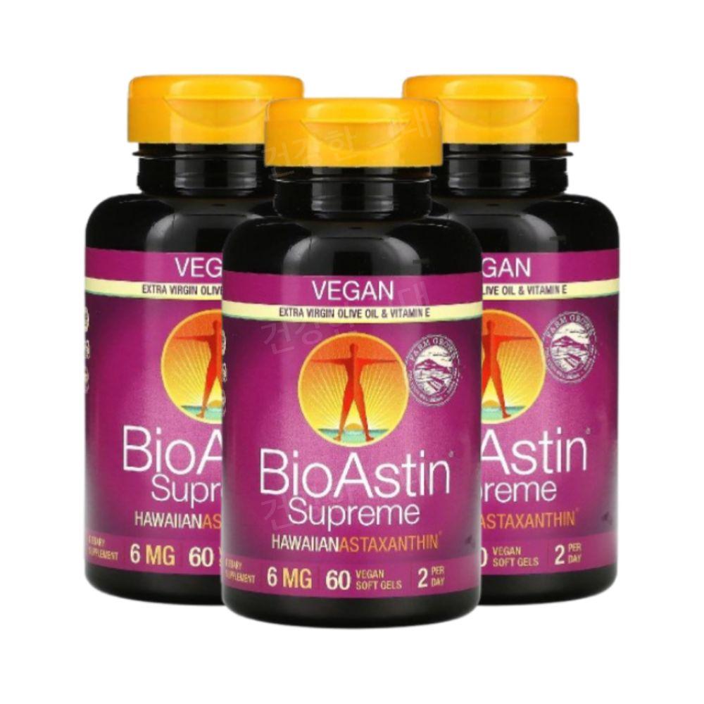 Nutrex Astaxanthin 아스타잔틴 <b>바이오아스틴 6mg</b> 60소프트젤 3개 비타민E