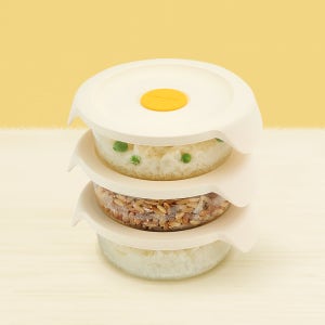 스탠다드145 간편한끼 냉동밥용기 원형 유리 밀폐용기 390ml 3P 1세트