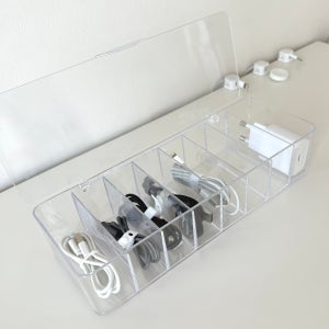 투명 칸막이정리함 케이블선 충전어댑터 수납 USB 보관함 커버형