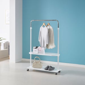 이지온 튼튼한 WEC2MR 원목 선반 스탠드 옷걸이 2단 이동식 행거