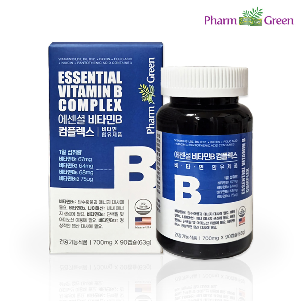 <b>팜그린</b> 에센셜 <b>비타민</b>B 컴플렉스 90캡슐 1박스 (3개월분) / 8가지 영양소