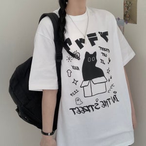 박스 스트릿 캣 오버핏 반팔티셔츠 빅사이즈 커플티 여름반팔