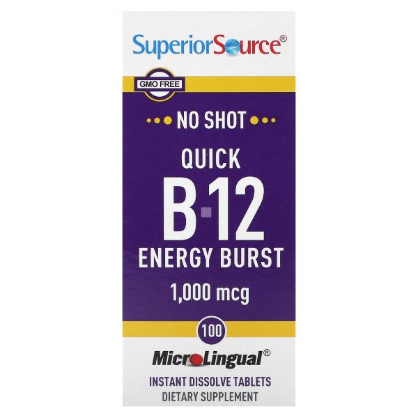 Superior Source, Quick B-12 에너지 버스트, 1,000mcg, 즉시 용해되는 MicroLingual 100정 Source (슈피리어 <b>소스</b>)