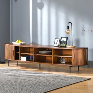 브릭스 원목 템바보드 거실장 티비다이 수납장 2000x440x475mm, 다크브라운