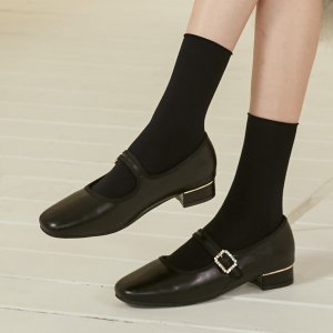 [N배송] 허시파피 여성 소가죽 사각큐빅 메리제인 슈즈 (BK) - 3FP4012