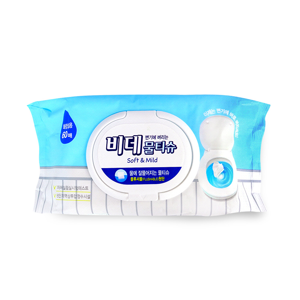 비데 물티슈 60매 캡형 식당 사무실 병원 화장실용