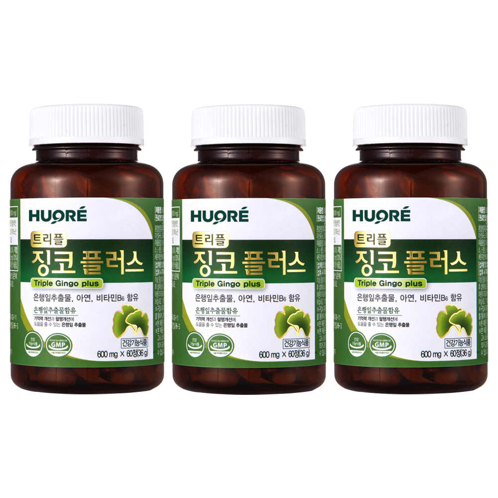 휴오레 <b>트리플 징코 플러스</b> 60정, 3개