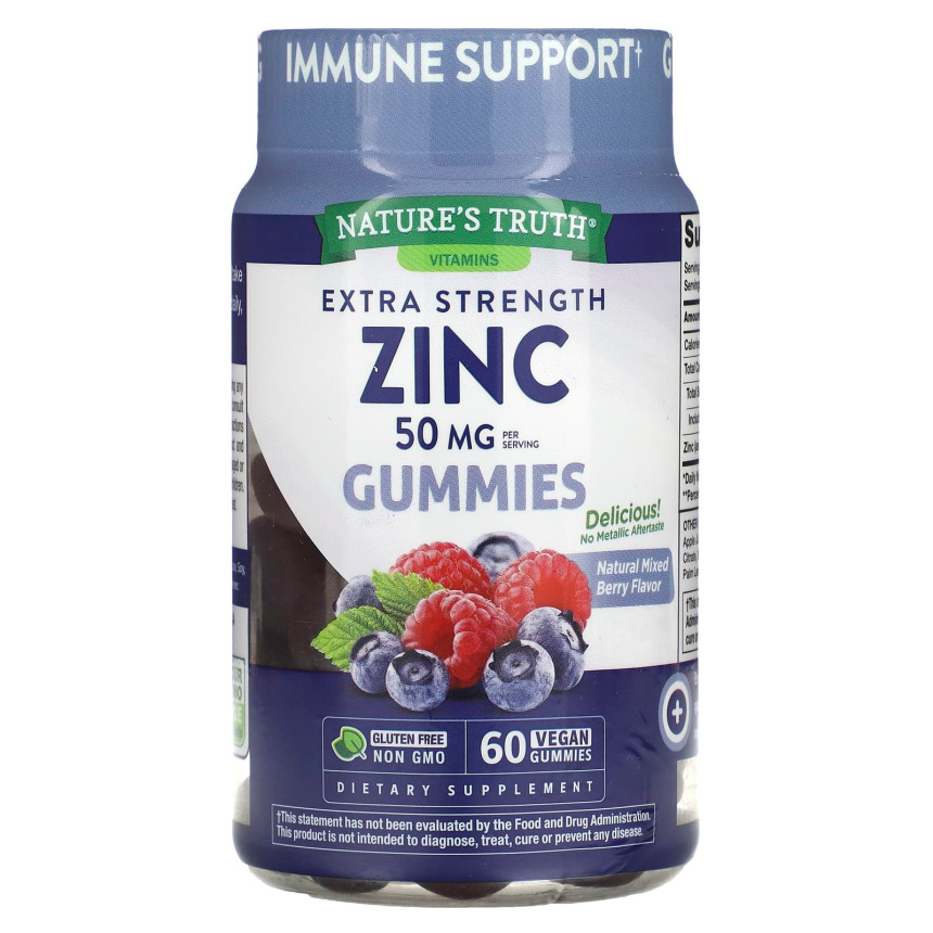<b>네이처스트루</b> 엑스트라 스트렝스 <b>아연</b> 내추럴 믹스 베리 50mg 비건구미 60정