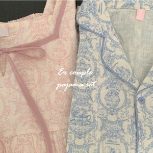 커플잠옷 에르 요루면 파자마 원피스 스퀘어넥 잠옷 긴팔 세트