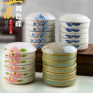 휴대용 도자기팔레트 미니 미술용품 수채화 동양화 원형 14 화이트 플라스틱 5단 접시