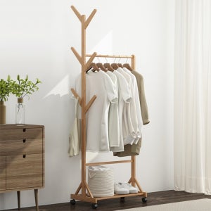 대나무 우드 조립식 행거 스탠드 옷걸이 1인가구 원룸 자취 인테리어 공간절약 슬림형