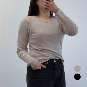 여자 골지티 어깨트임 슬림 긴팔티셔츠