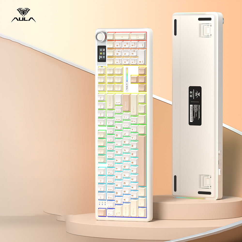 Aula 독거미 아우라 F108 pro 유무선 기계식 키보드 베이지, 캬라멜라떼축