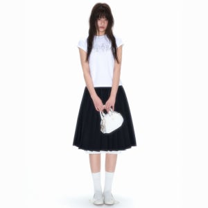 NECY STUDIO 스커트 블랙 플리츠 A라인 미디 스커트