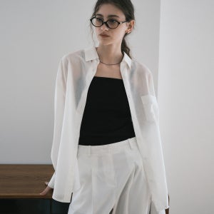 [몽돌][7/7예약배송]텐셀 시스루 루즈핏 셔츠 화이트 MDSH019WHITE