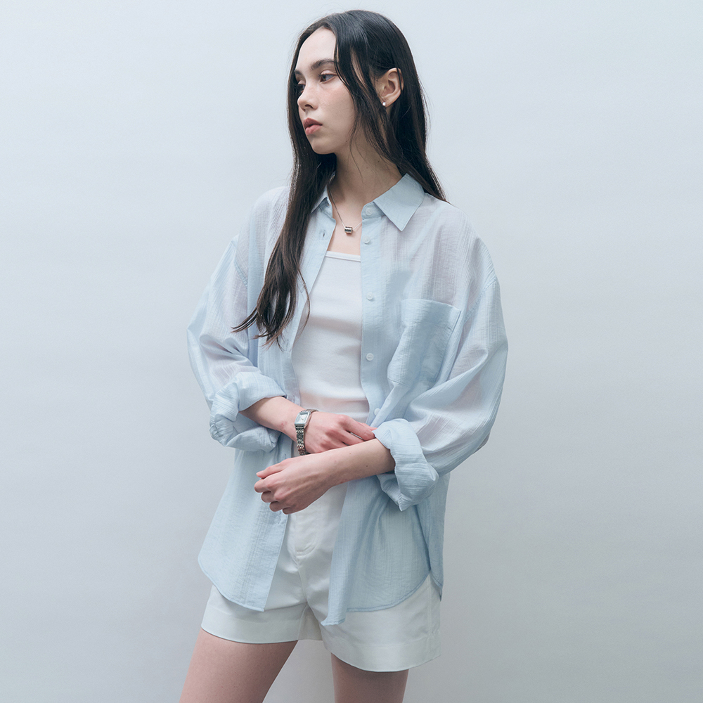 [몽돌][8/25예약배송]텐셀 시스루 루즈핏 셔츠 스카이블루 MDSH019SKYBLUE
