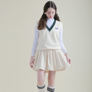 여성골프웨어 골프원피스 PK 브이넥 조끼 레이어드 주름원피스