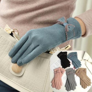 여성 패션 벨벳 장갑 리본 방한 스마트폰 터치 등산 운전 겨울장갑