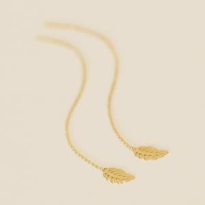 14K 18K 골드 데일리 심플 나뭇잎 리프 꽈배기 매듭 체인 롱 귀걸이