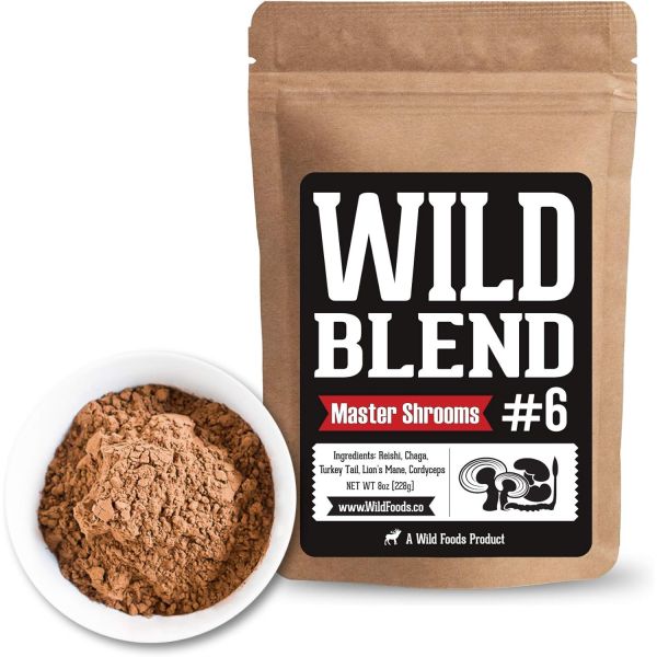 버섯 커피 와일드 푸드 <b>머쉬룸 블렌드</b> 슈퍼차저 레이시 차가버섯 코디셉스 튀르키예 테일 라이온스 갈기 8온스 팩 적응형 커피용 누트로픽 액체