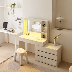 릴리아 LED 확장형 콘솔 3단 서랍장 화장대 1000