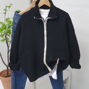 형님클라쓰 라인 커플 니트 오버핏 남자 집업 가디건