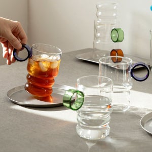 쓰임 링 핸들 스태킹 유리컵 손잡이 유리컵 2P M 380ml (3color)