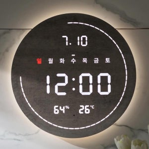 플라이토 백라이트 LED 벽시계 디지털 전자 거실 벽걸이 온습도 와이파이 터닝 플랫19cm