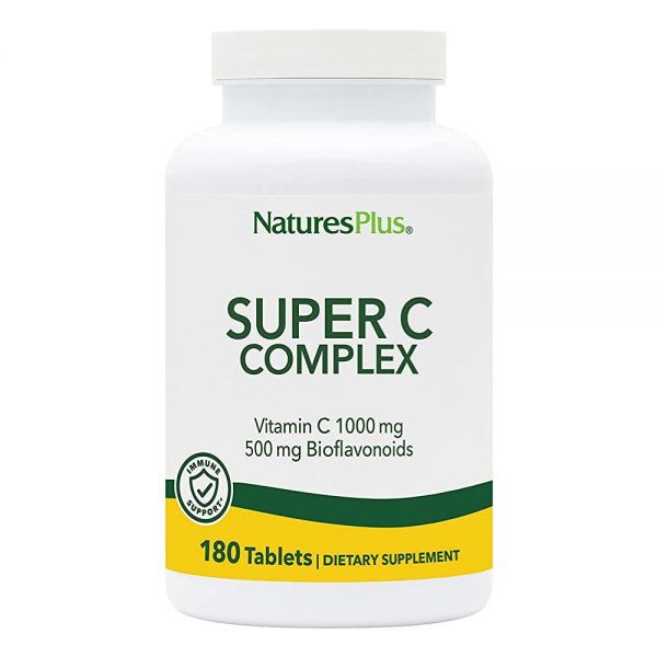 <b>Natures Plus</b> Super C Complex - 1000mg, 채식주의자 태블릿 180정 고효능 비타민 빠른 작용 글루텐 프리 180회 분량