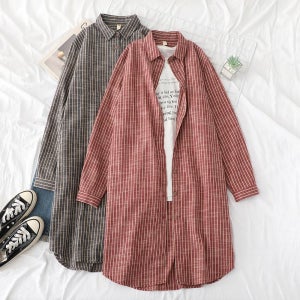 여성 오버 핏 스트라이프 롱 셔츠 남방 베이직 한 카라 넥 여리여리 한 드롭 숄더 라인 루즈 한 깔끔한 추천