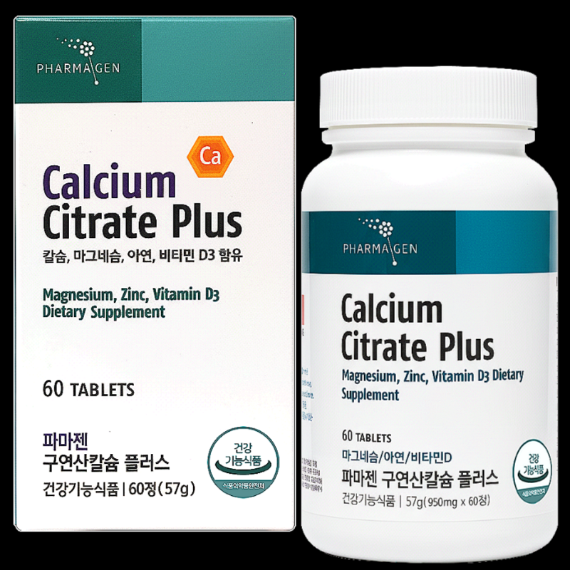 구연산 수용성 칼슘 <b>마그네슘</b> 아연 비타민D 칼마디 뼈건강에 도움 60정 약1개월