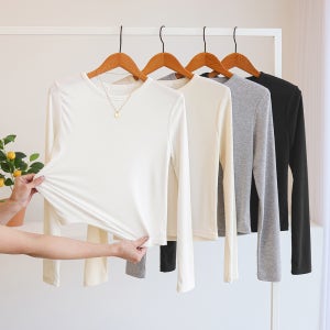 1+1 드루민 베이직 레이온 스판 라운드 긴팔 티셔츠