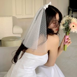도트 미니 셀프 웨딩 스냅 촬영 리본 숏 베일