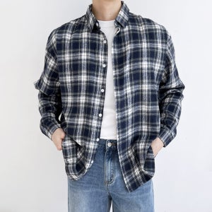 남자오버핏체크남방 봄 가을 간절기 공대생 카라 체크셔츠