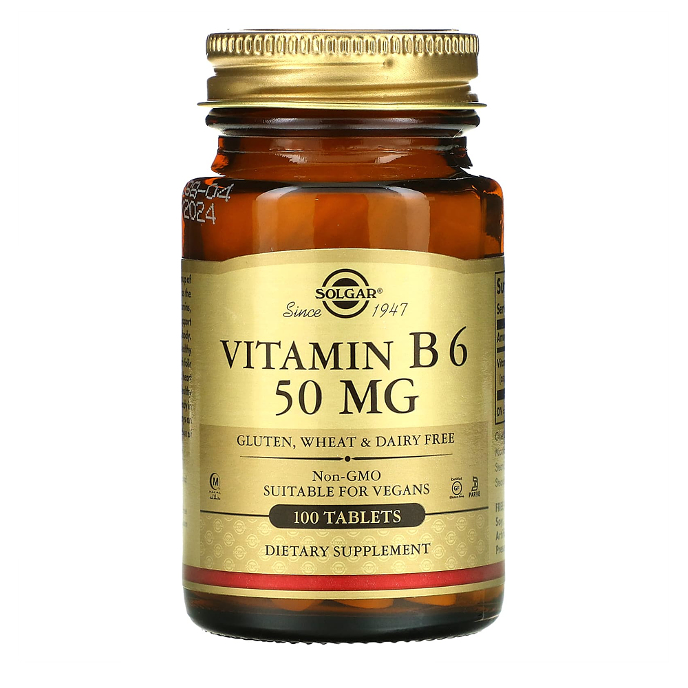 솔가 <b>비타민B6</b> 50mg 글루텐 밀 유제품 <b>프리</b> 100정