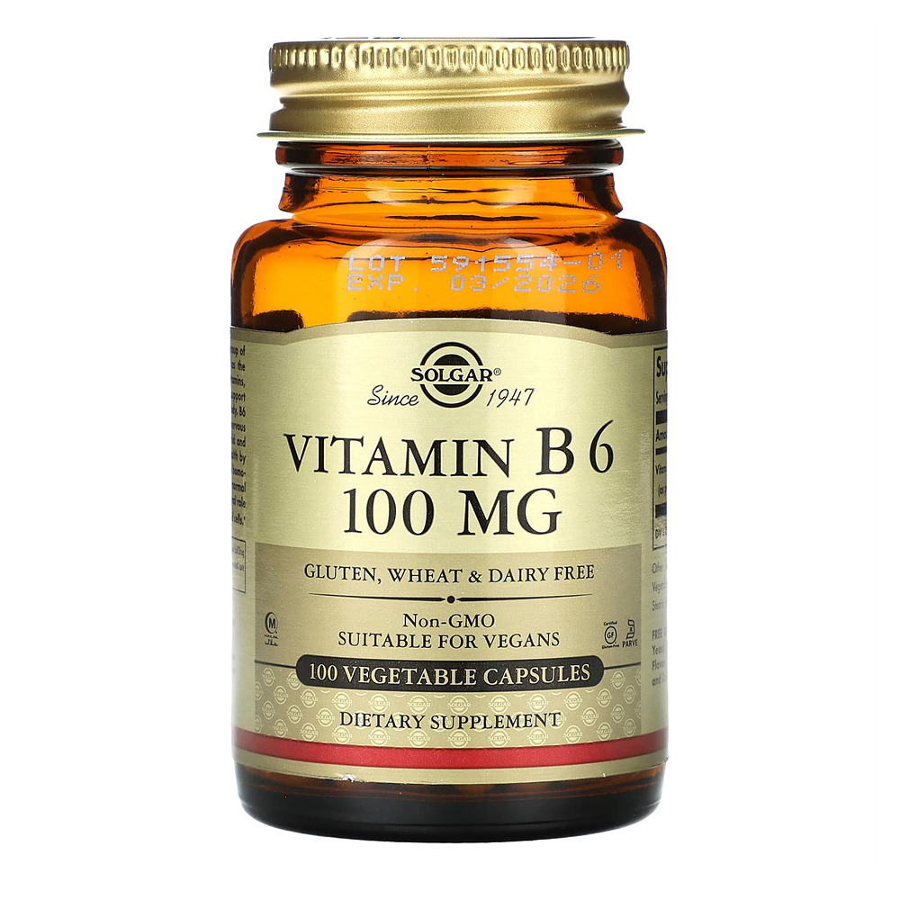 솔가 <b>비타민B6</b> 100mg 글루텐 밀 유제품 <b>프리</b> 비건 캡슐100정