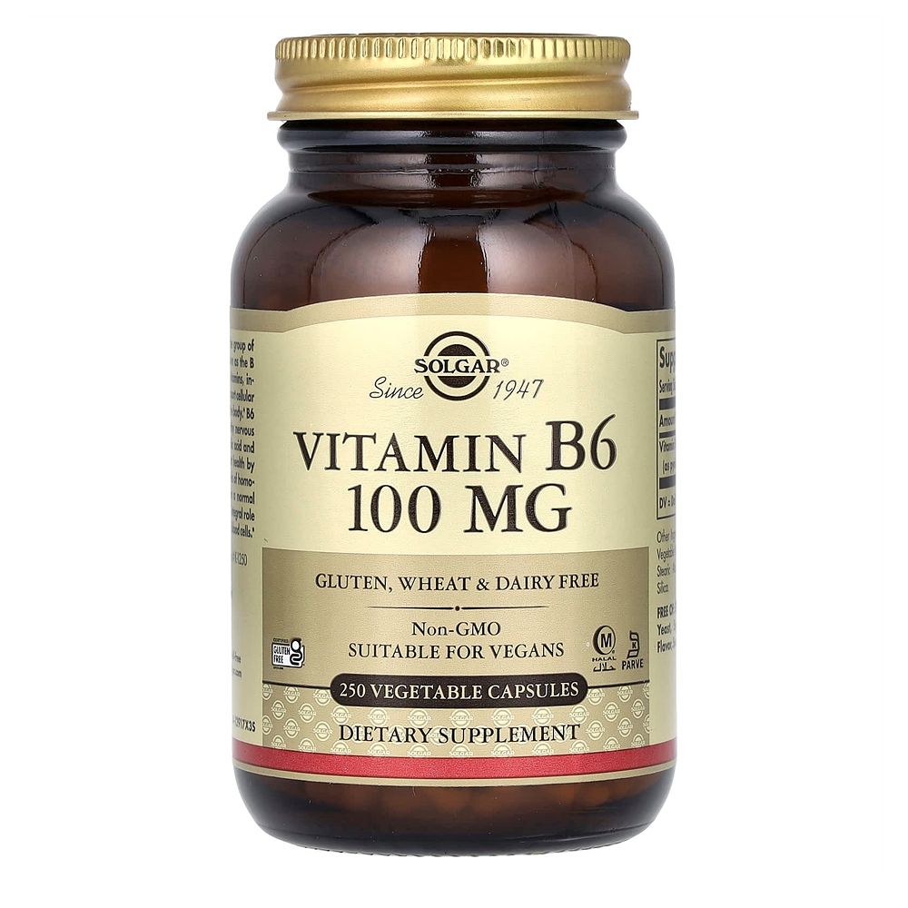 솔가 <b>비타민B6</b> 100mg 글루텐 밀 유제품 <b>프리</b> 비건 캡슐250정