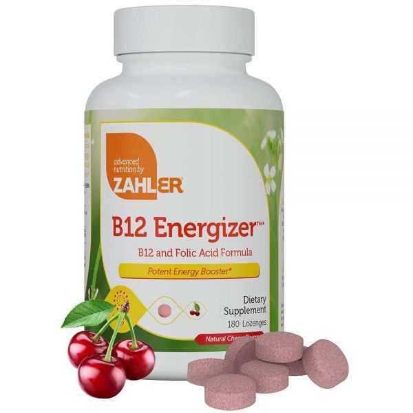Zahler 잘러 Energizer+ 비타민 <b>B125000mcg</b> B12 체리 캔디 5000mcg 180정 180 Count (Pack of 1)