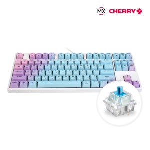 한글각인 체리축 유선기계식 텐키리스 게이밍 키보드 리니어 레트로 키보드 파스텔, 청축