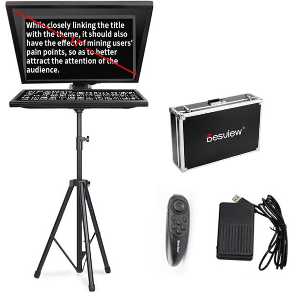 DSLR DV 카메라 비디오 녹화 <b>뉴스</b> 라이브 인터뷰 <b>트립</b>폰 여행 가방 무선 리모컨 및 풋 컨트롤을 위한 Desview 빅 텔레프롬프터 17인치 컴퓨터 노트북 프롬프터 지원 단