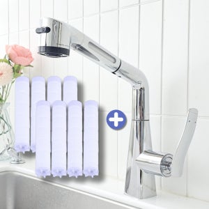 필터 싱크대수전 주방 수도꼭지 씽크대 수전 원홀 국산 + 리필용필터 8개