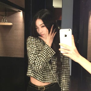 블랙 화이트 하운드투스 체크 크롭 자켓