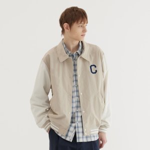 [커버낫]C로고 카라 바시티 자켓 Beige