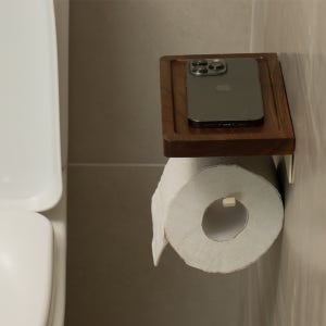 무타공 원목 휴지걸이 욕실 화장실 업소용 우드 선반형 접착식 타공 걸이대 우드 크림