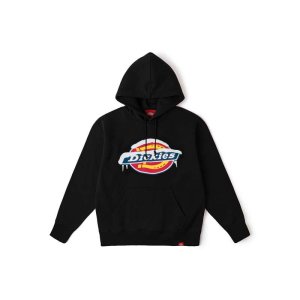 Dickies24 가을 겨울 신상품 스노우 로고 프린트 후드 플리스 루즈핏 캐주얼 재킷 남녀 커플 아스팔트 블랙