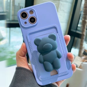곰돌이그립 톡거치대 풀커버 카메라보호 젤리 실리콘 카드 케이스 라벤더 퍼플, 아이폰14
