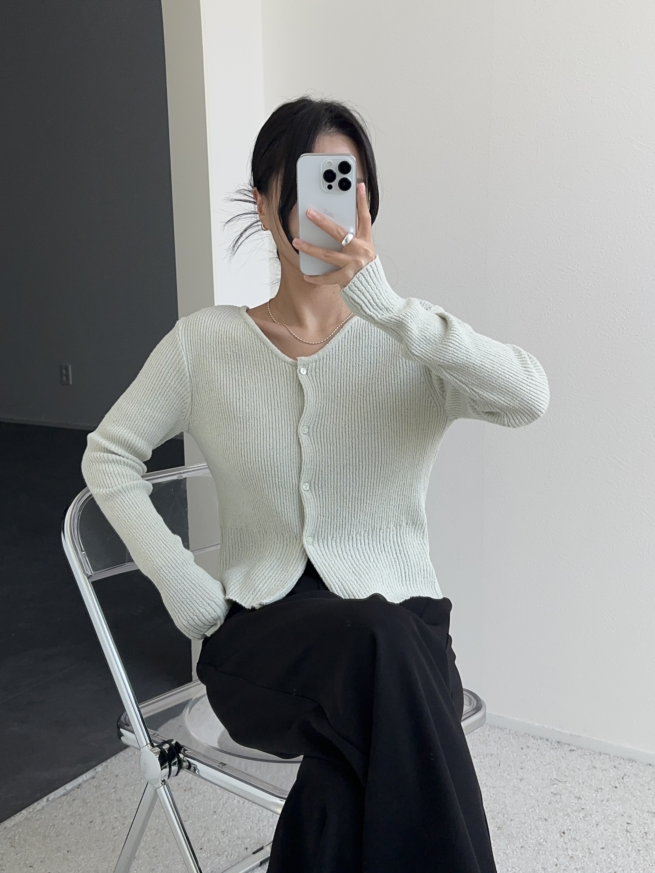 공일 여성 하이웨스트 일자 중청 데님 청바지 상세 이미지 4